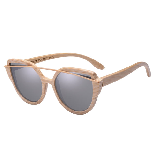 Cat Eye Colorful Lens Bamboo Wood Women's Sunglasses - wnkrs