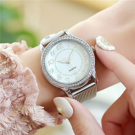 Women's Crystal Patterned Watch with Mesh Band - wnkrs