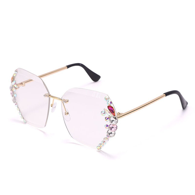 Women's Rimless Crystal Patterned Sunglasses - wnkrs