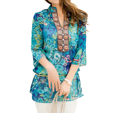 Women's Boho Half Sleeved Chiffon Blouse - Wnkrs