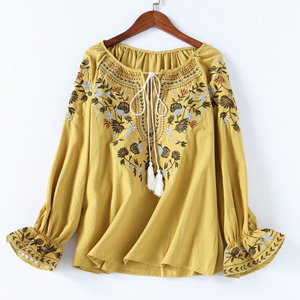 Women's Floral Embroidered O-Neck Blouse - Wnkrs