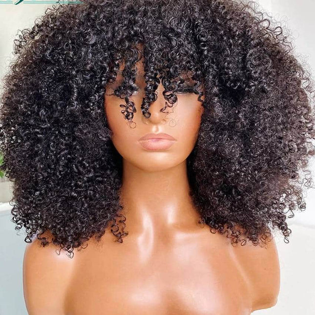 Afro Human Hair Kinky Wig with Bang - wnkrs
