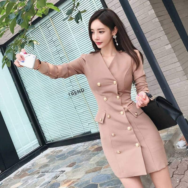 Double Breasted Solid Dress for Women - Wnkrs