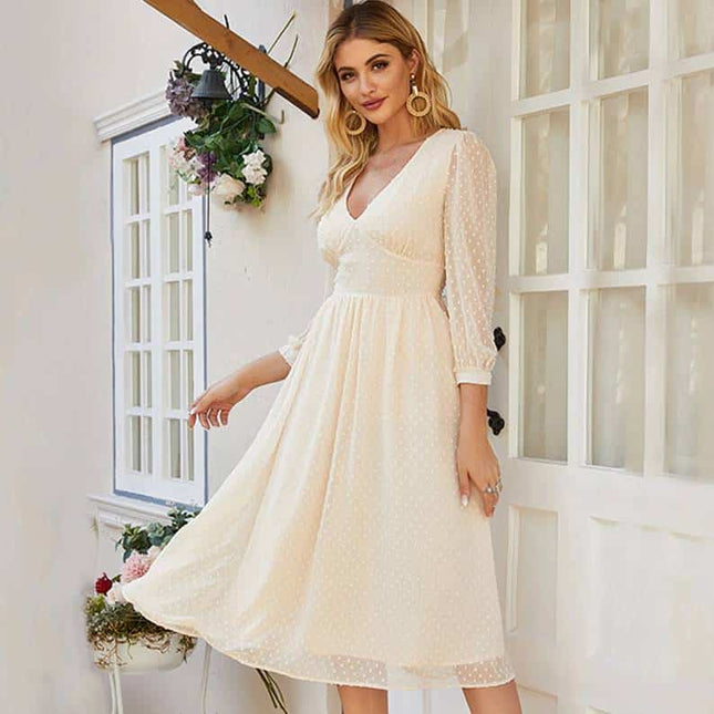 Elegant V-Neck Chiffon Midi Dress for Women - wnkrs