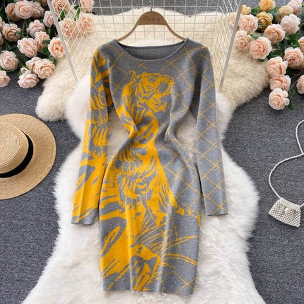 Tiger Printed Sweater Dress for Women - Wnkrs