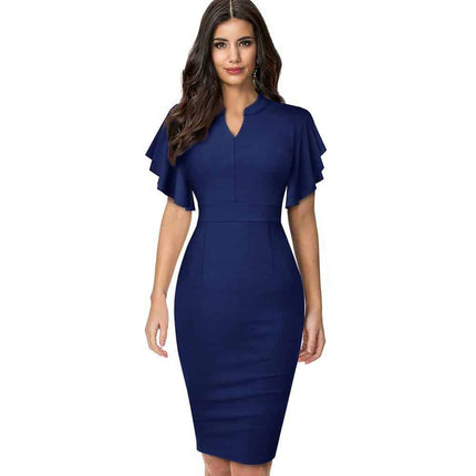 Women's Midi Pencil Dress with Ruffled Sleeves - wnkrs