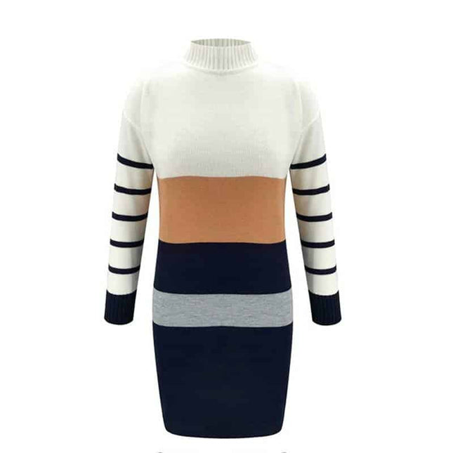 Women's Turtleneck Sweater Dress in Stripes - Wnkrs